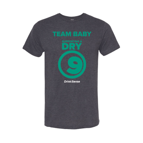 grey tshirt that has the Dry9 logo and the text "Team Baby"